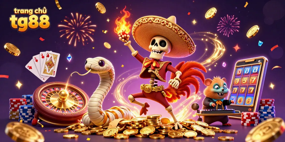 Enjoying a winning moment at trang chủ tg88, vibrant casino scene with golden coins and dynamic characters.