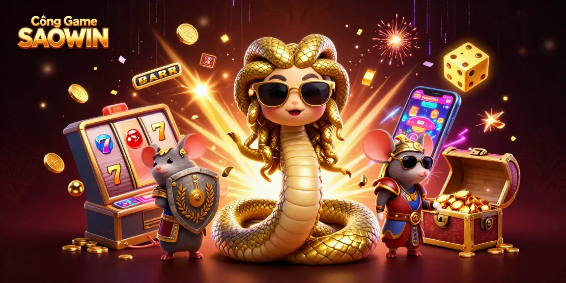 Experience exciting rewards at Cổng Game SAOWIN with vibrant 3D casino-themed characters and elements.