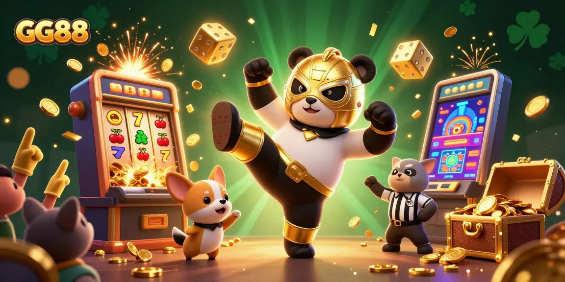 Win big with GG88 at a lively casino-themed scene filled with excitement and action.