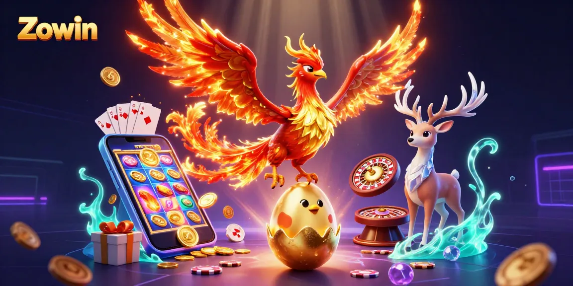 Zowin brings thrilling gaming experiences with vibrant phoenix and iconic casino elements.