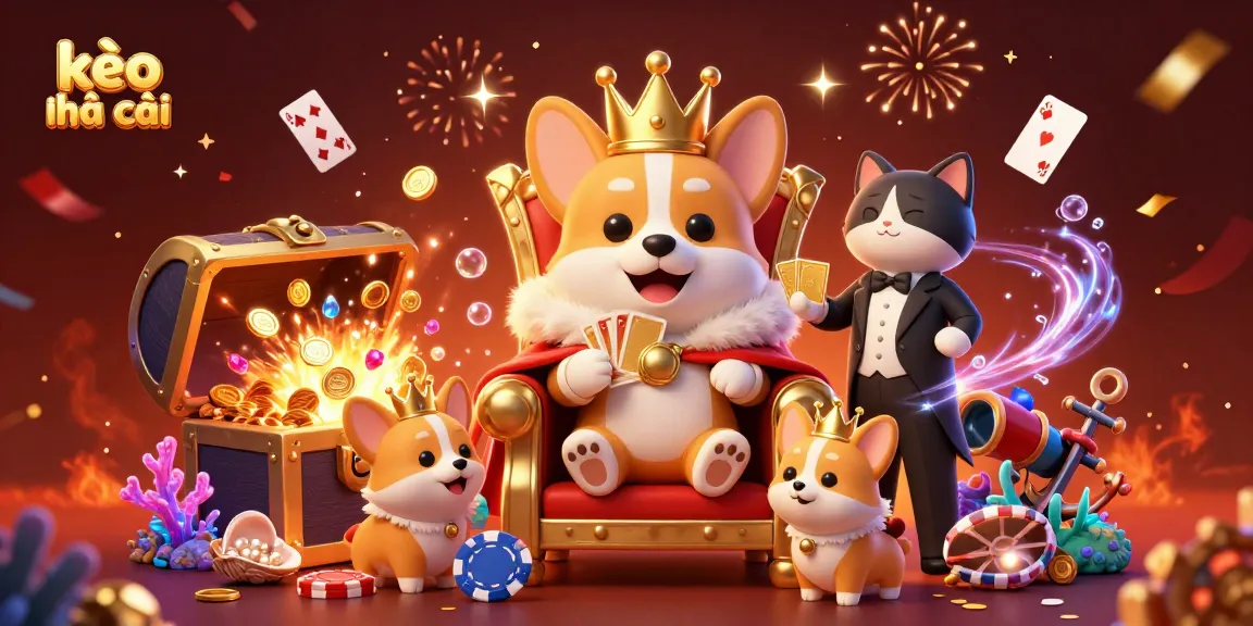 Bet on kèo nhà cái and enjoy thrilling gaming with regal corgi and vibrant 3D elements.