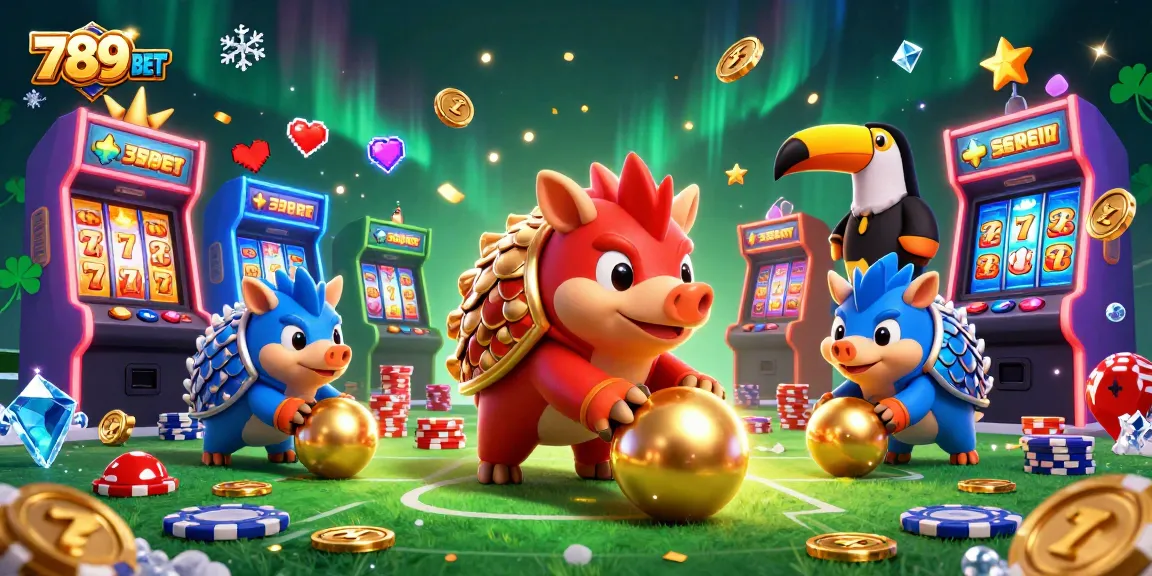 Engage in thrilling gameplay at 789BET with vibrant illustrations featuring red and blue pangolins in a lively casino scene.
