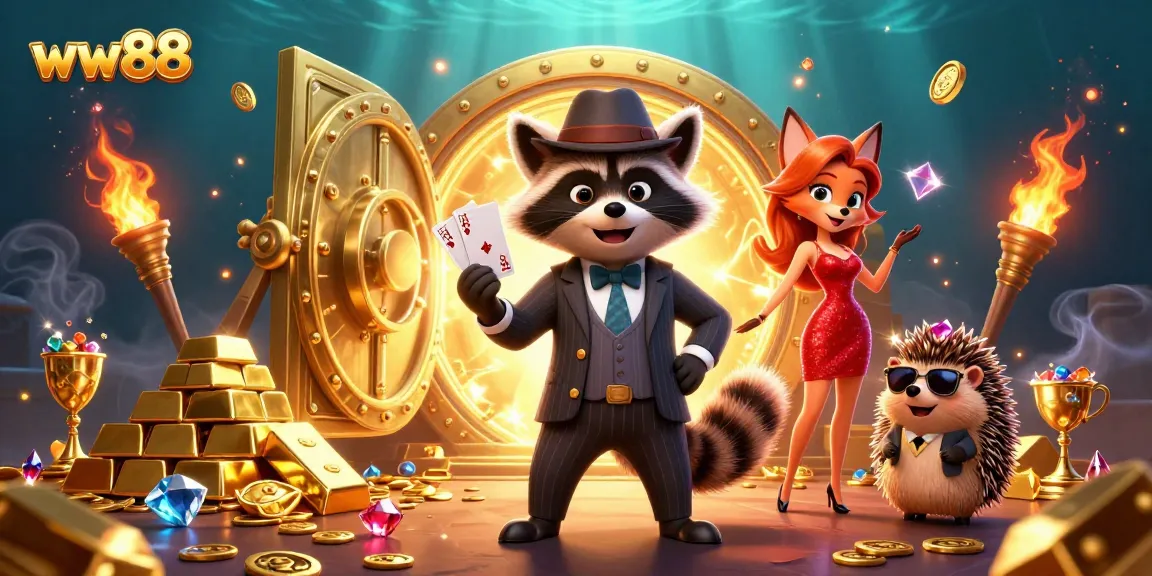 Experience winning strategies with ww88 in an engaging online casino illustration featuring raccoon and fox.
