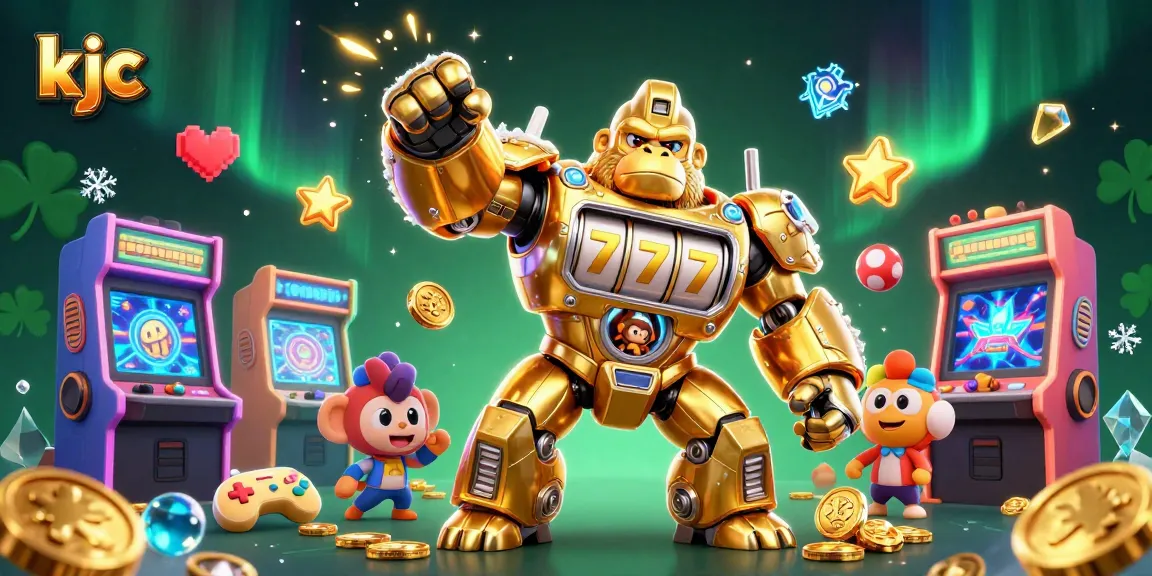 KJC players collect coins and bonuses in a dynamic casino game featuring a golden gorilla mech and arcade elements.