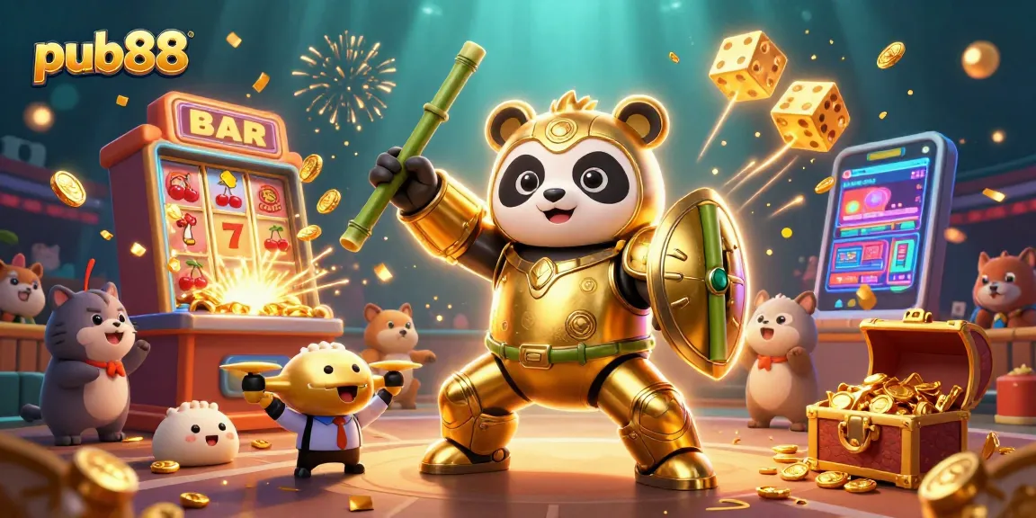 Engage with pub88's lively casino atmosphere showcasing vibrant characters and exciting slot action.