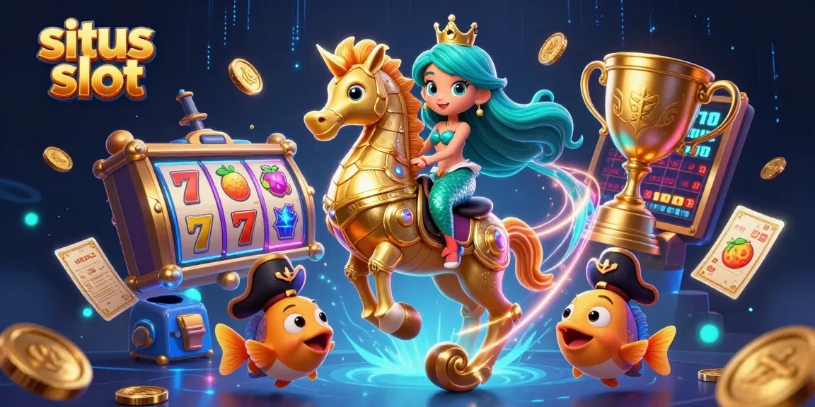 Experience the thrill of situs slot with vibrant slot reels and fantasy characters in a dynamic scene.