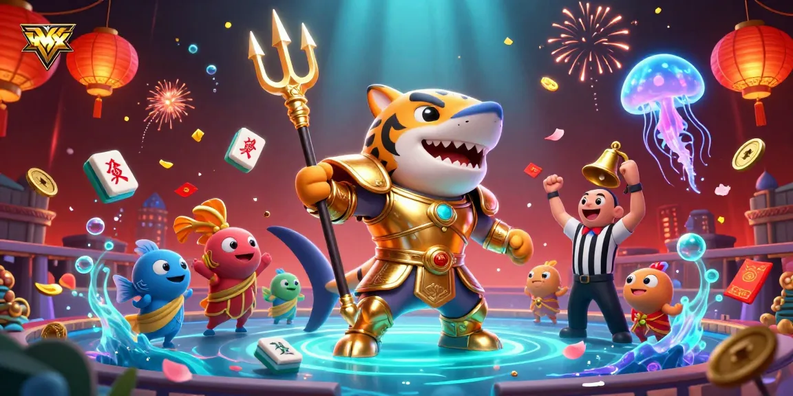 VMAX captures the excitement of casino gaming with a tiger shark in gladiator armor immersed in a vibrant underwater colosseum.