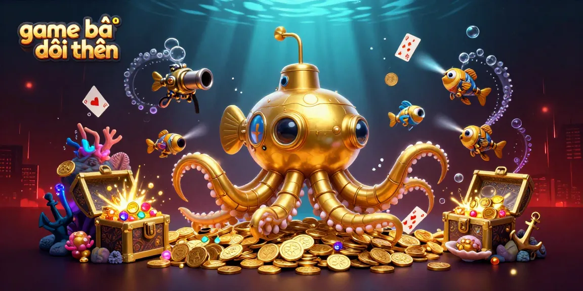 Engage in thrilling game bài đổi thưởng with vibrant underwater imagery featuring golden coins and mechanical fish.
