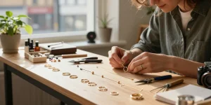 Artisan crafting minimalist jewellery uk with delicate pieces and natural light