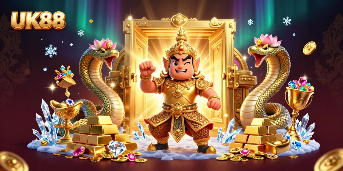 Experience the thrill of UK88 with 3D temple guardians and treasures in an immersive casino setting.