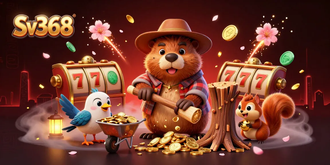 Engage with Sv368 as cartoon characters enjoy a thrilling jackpot experience in a vibrant casino scene.
