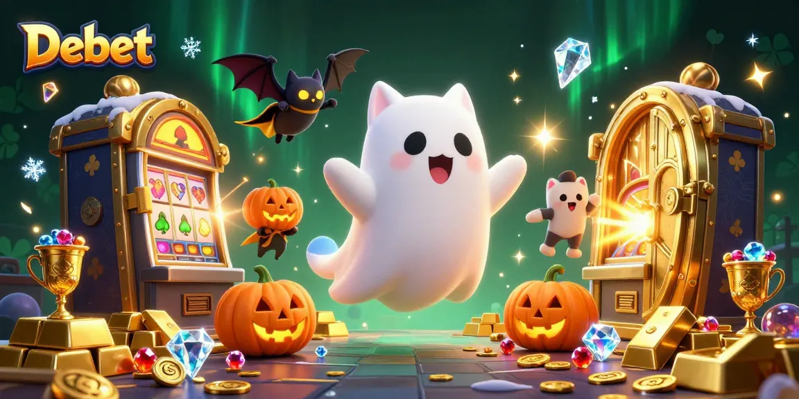 Bet on Debet in a lively casino scene with ghostly characters and dazzling treasure.
