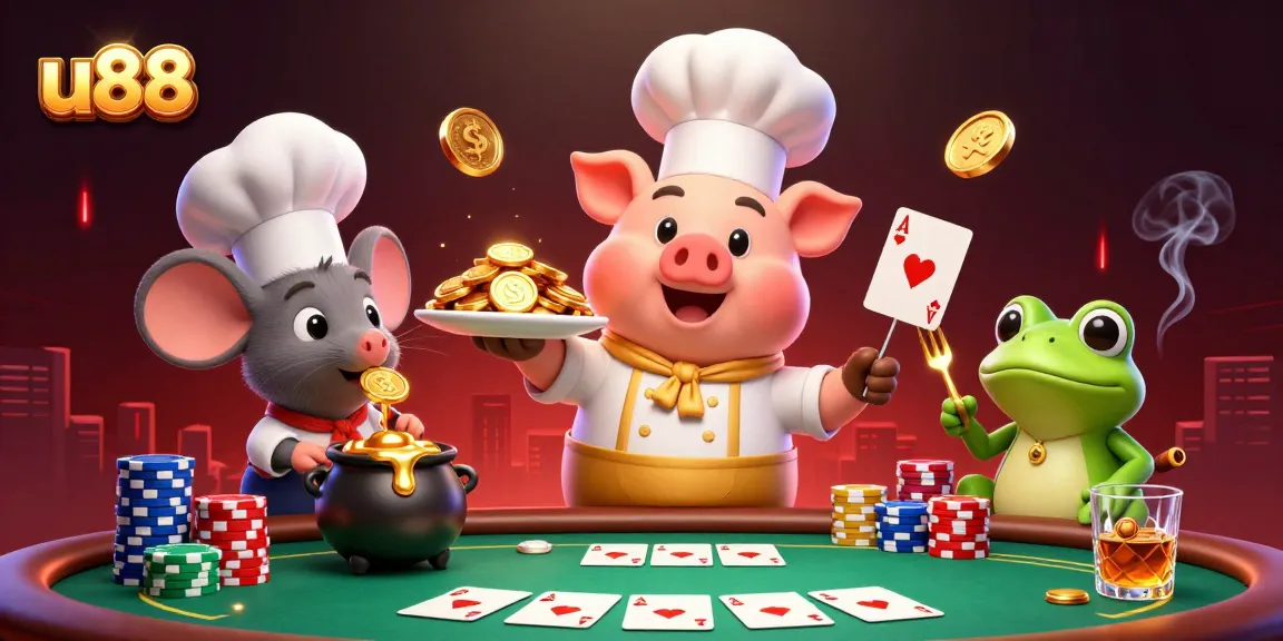 Experience thrilling gameplay at u88 with a vibrant scene of culinary delights and casino excitement.