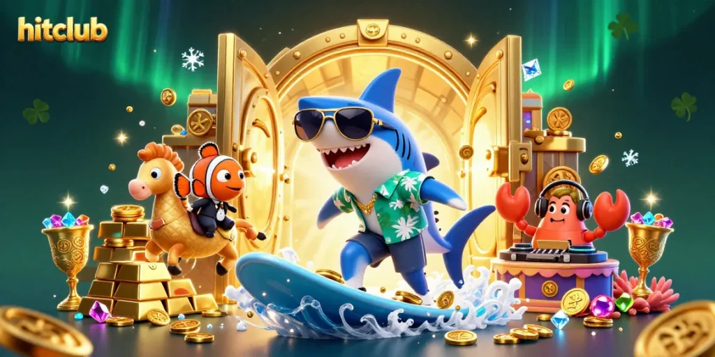 Experience winning moments at hitclub with engaging visuals of colorful sea creatures and gold treasures.