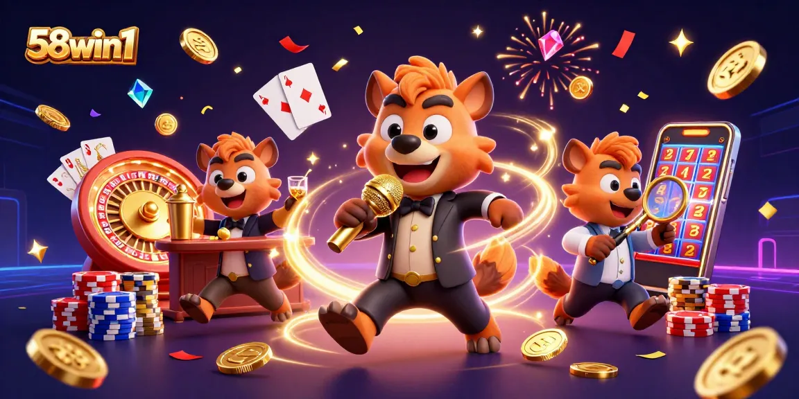 Experience the thrill of 58win1 with cartoon hyenas at a vibrant casino club, where fun and winning await!