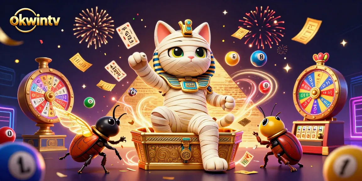 Watch okwintv's Egyptian mummy cat unveil a vibrant casino scene while engaging in exciting betting adventures.