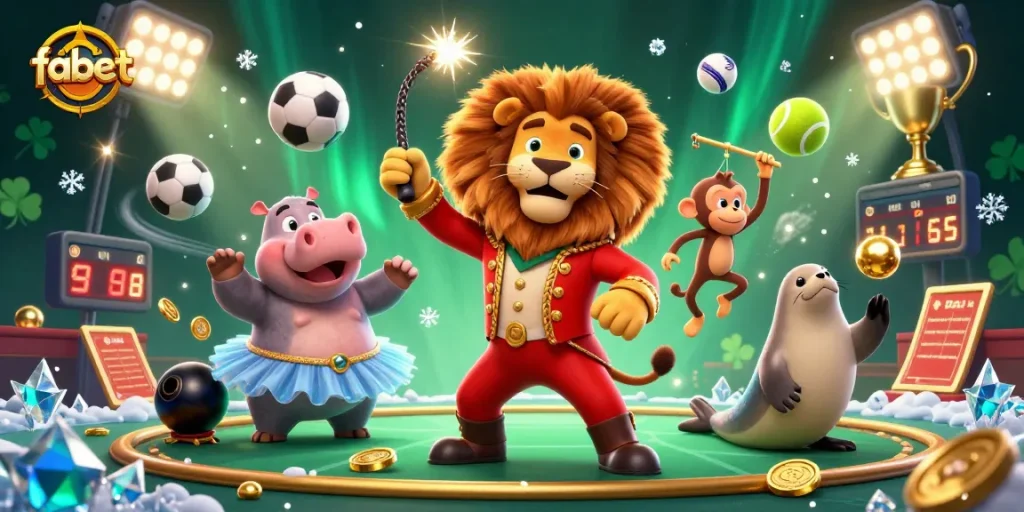 Experience the thrill of fabet as lively casino characters engage in dynamic sports betting action.
