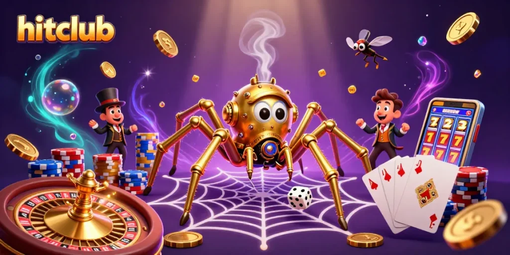 Spin the roulette at hitclub while catching lucky coins and gems in an adventurous 3D casino scene.