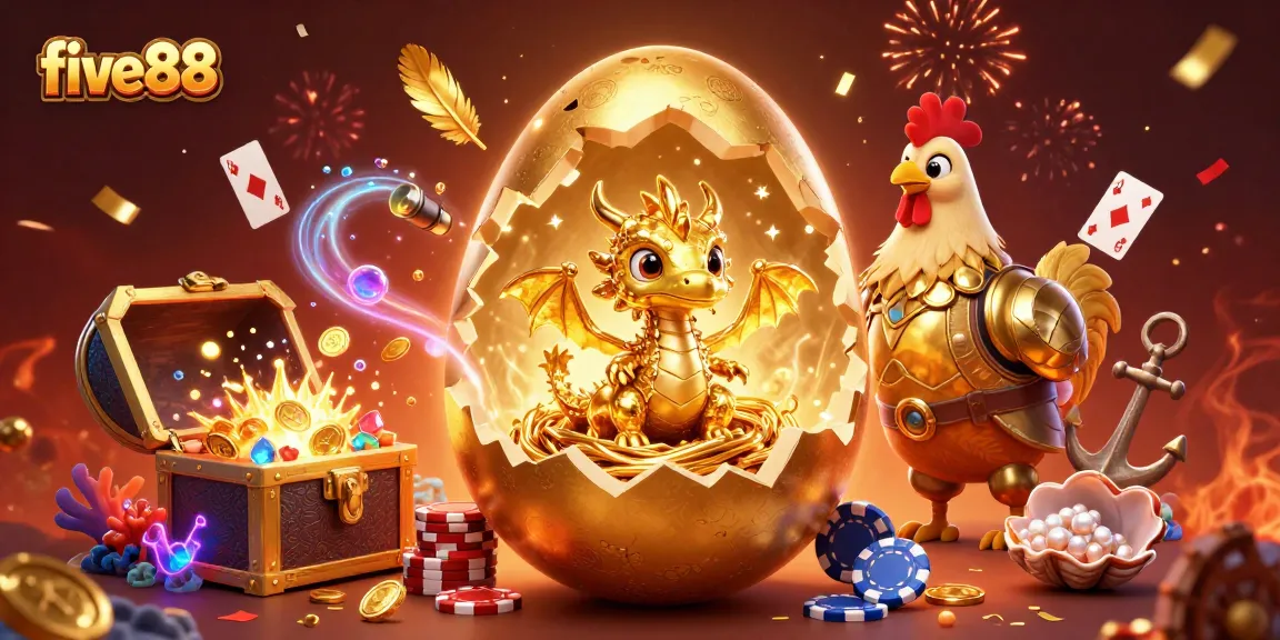 Experience the excitement of five88 with a dazzling scene featuring a golden dragon and poker chips.