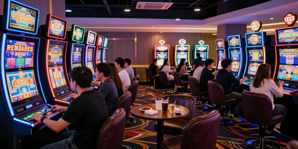 Exciting slot88 casino gaming experience with players celebrating wins amidst vibrant lights.