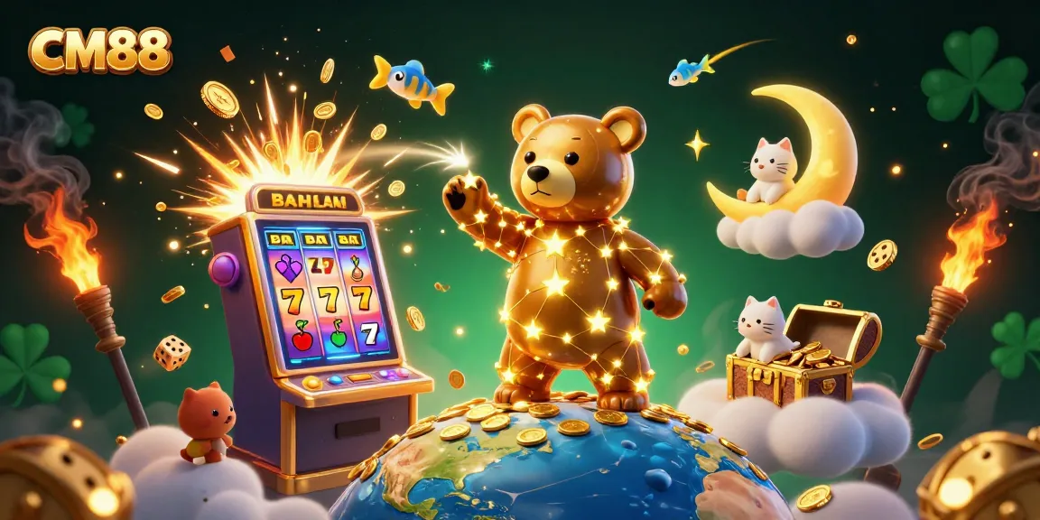 Experience epic wins at CM88 with a 3D illustration of a golden constellation bear and jackpot thrills.