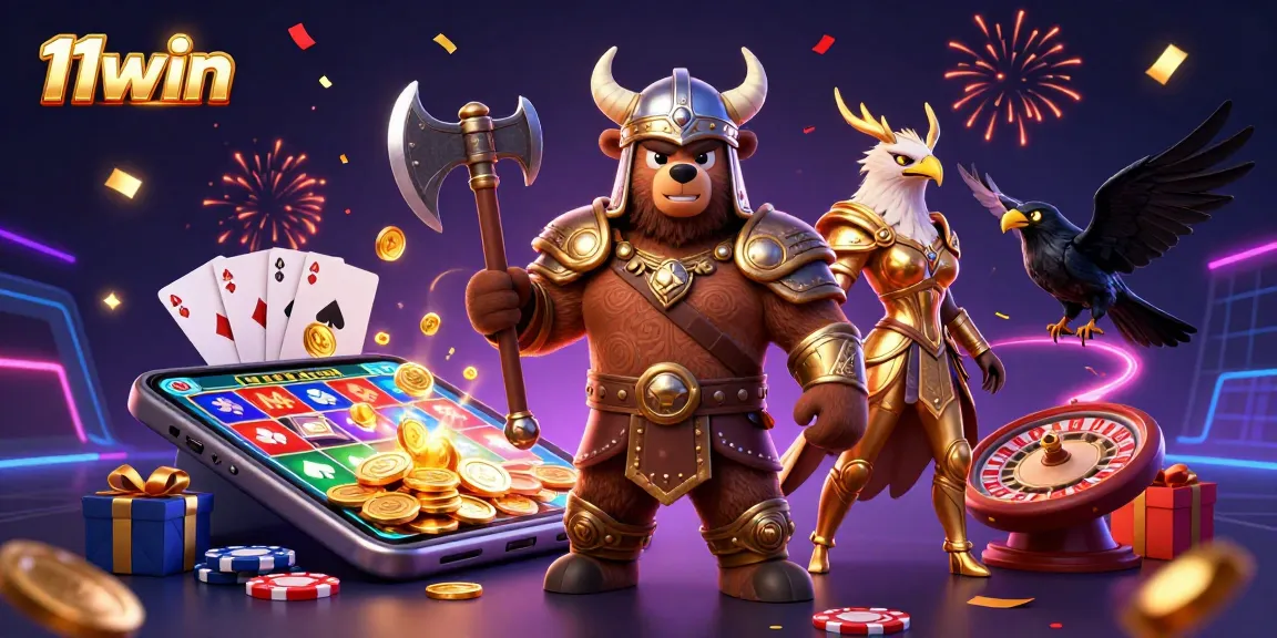 Play dynamic slot games at 11win with vibrant characters and festive casino elements.