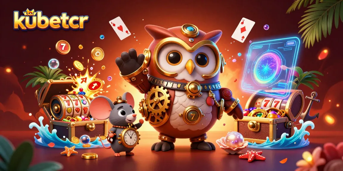 Kubetcr enhances your gaming experience with a vibrant 3D illustration of casino elements and characters.