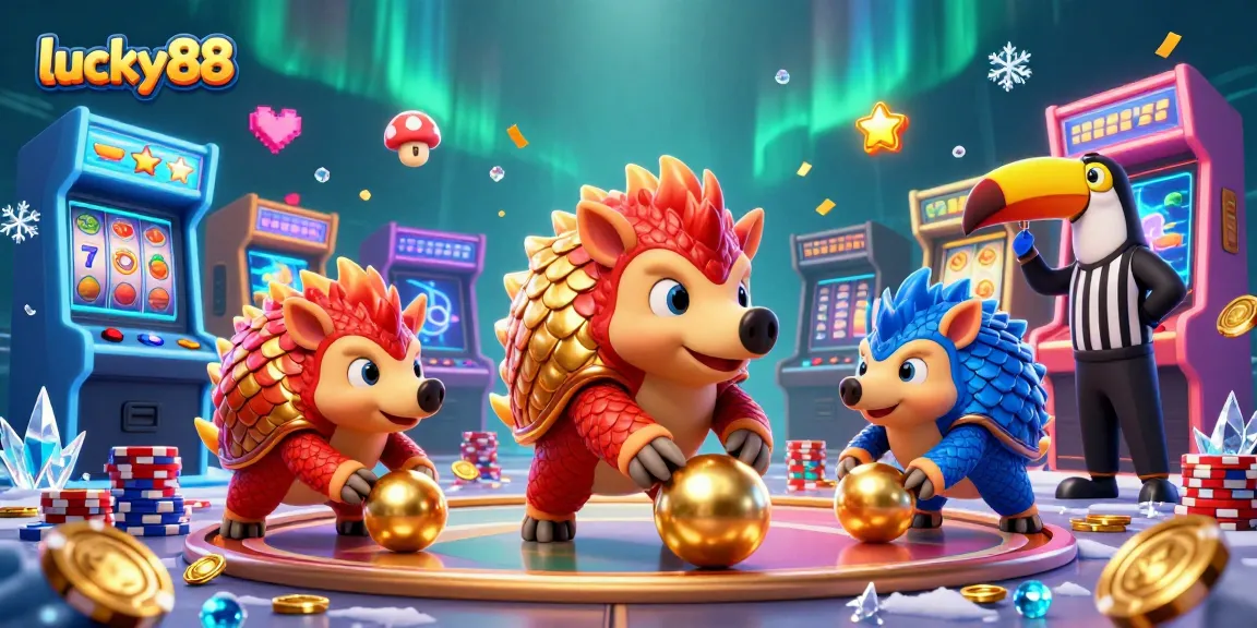 Engage in the thrilling world of lucky88 as rival pangolins celebrate wins with golden coins and festive confetti.