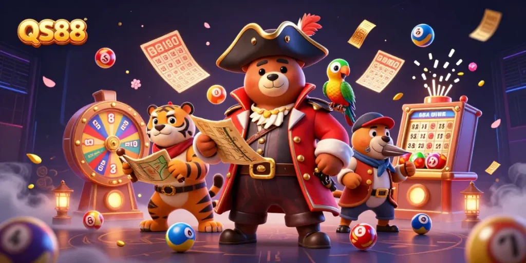 Engage in thrilling gameplay at QS88 with vibrant 3D lottery elements celebrating the spirit of fun and fortune.