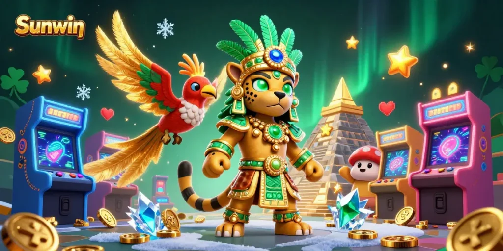 Engage in thrilling gameplay at Sunwin with vibrant 3D casino illustrations featuring unique characters.