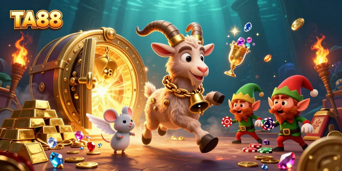 TA88 holiday-horror casino scene showcasing Krampus goat, angel mouse, and gremlins in action