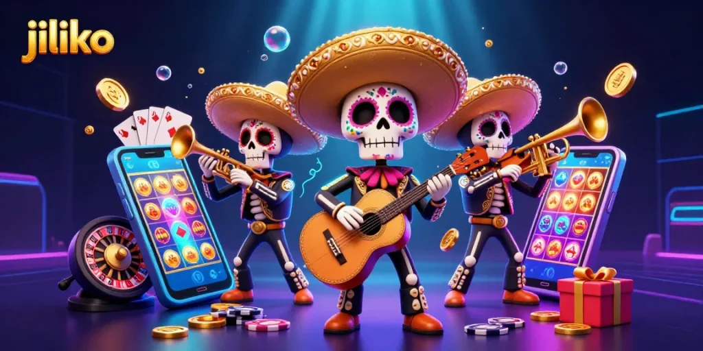 Play thrilling games at jiliko with vibrant mariachi band and exciting casino elements.