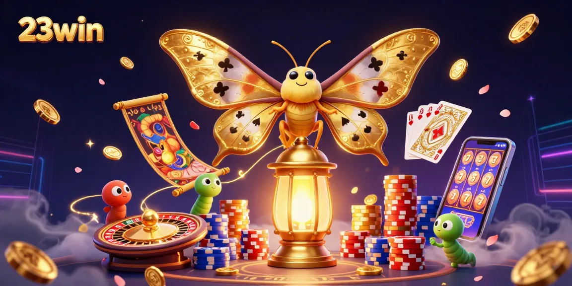 Experience the thrill of 23win as golden coins fly around, showcasing diverse casino gaming scenes.