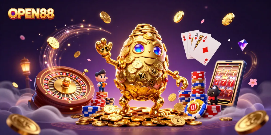 Experience thrilling gameplay at OPEN88 with vibrant golden golem and casino elements!