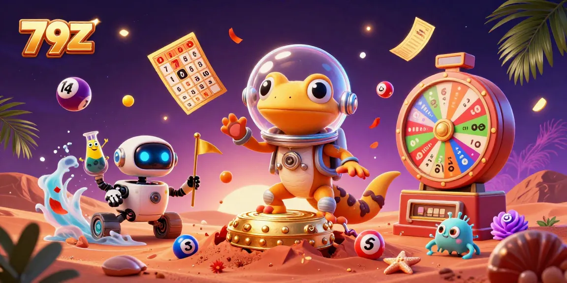 Pursue exhilarating games with 79Z in a captivating, vibrant casino scene as a Martian gecko uncovers treasures.