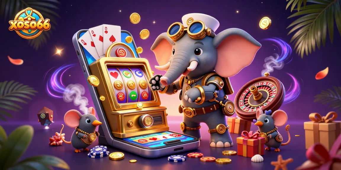 Engage with xoso66's thrilling slot machine adventures, featuring a steampunk elephant engineer.