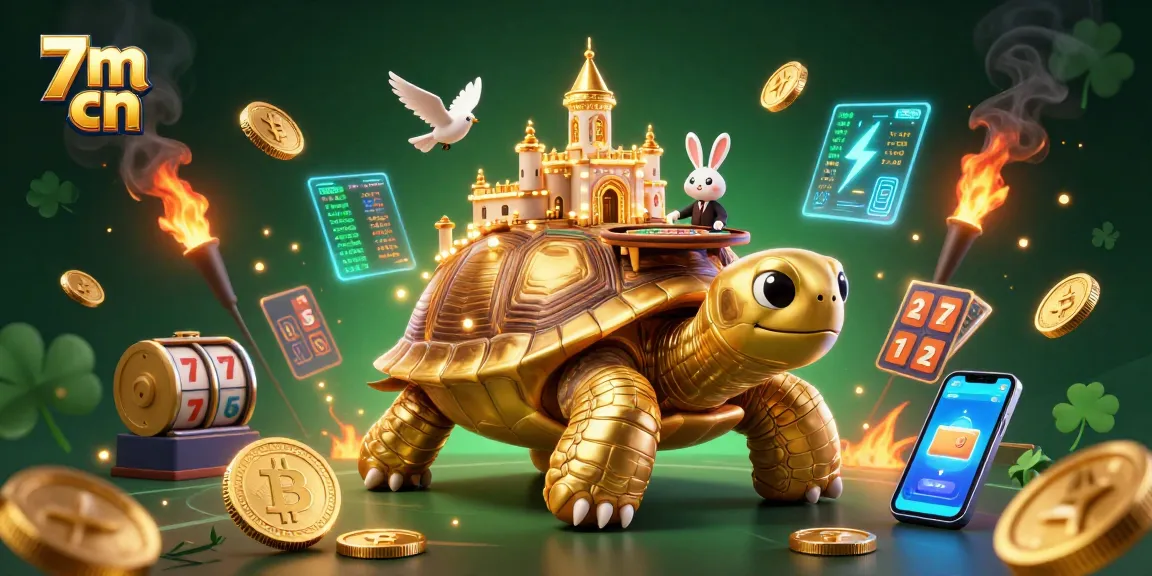 Win big with 7m cn in this vibrant casino scene featuring a golden tortoise and exciting elements.