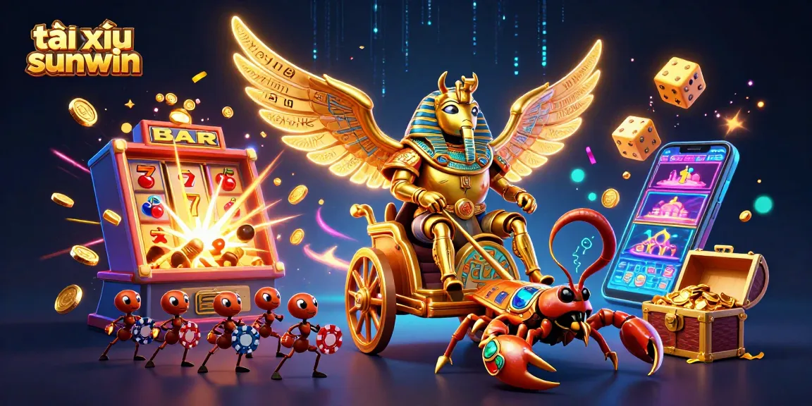 Tài xỉu sunwin showcases a vibrant gaming scene with a golden scarab beetle and thrilling jackpots.