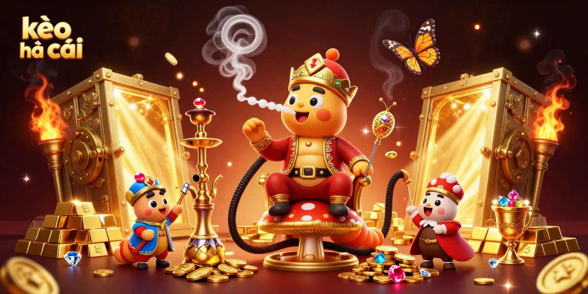 Experience kèo nhà cái excitement with vibrant scenes of sports betting symbols and treasure elements.