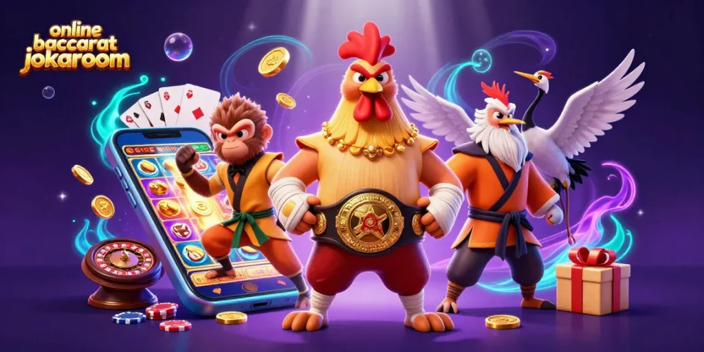 Engage in online baccarat jokaroom with vibrant 3D characters and dynamic gaming elements for an immersive experience.
