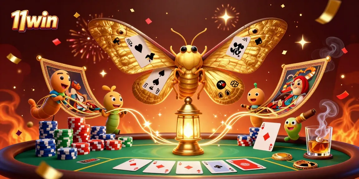 Experience thrilling moments at 11win with a vibrant 3D digital illustration of a mystical gambling scene.