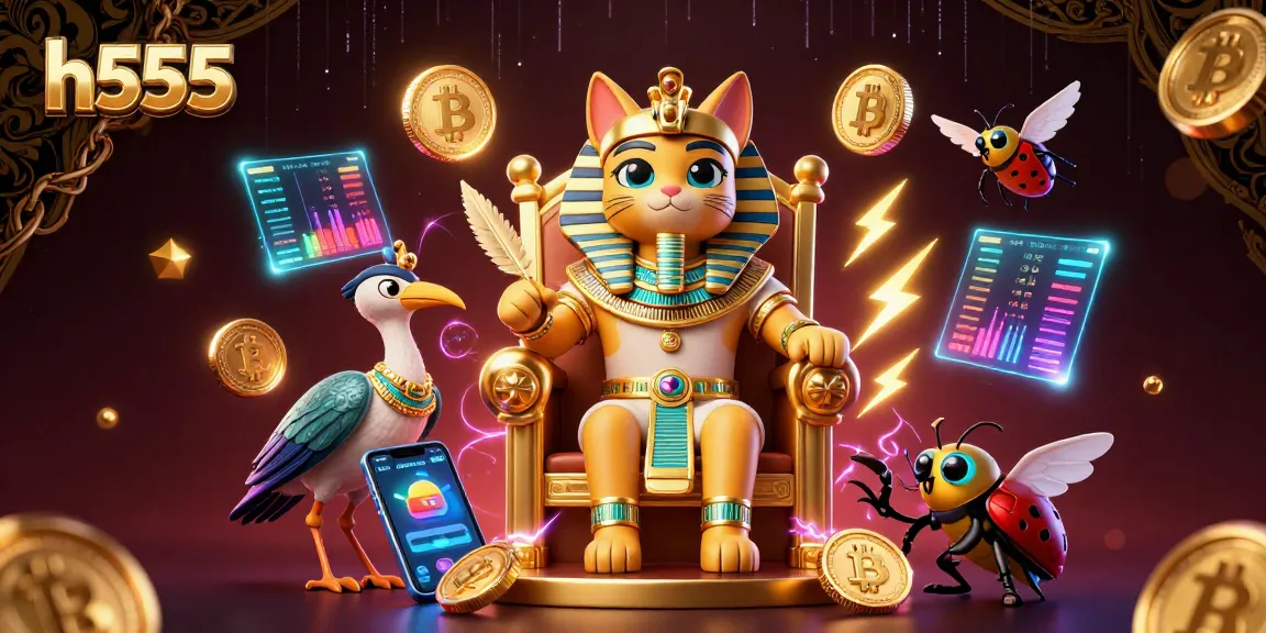 Win big with h555 at a vibrant casino experience featuring Egyptian pharaohs and digital gems.