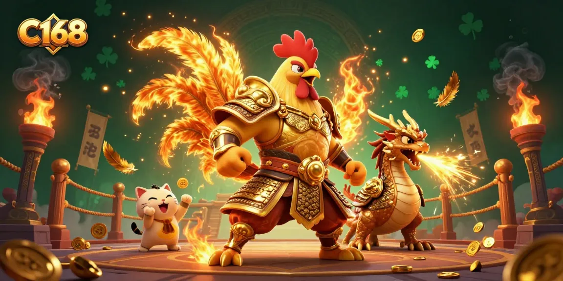 Win big at C168 with this 3D illustration featuring epic champions and thrilling casino elements.