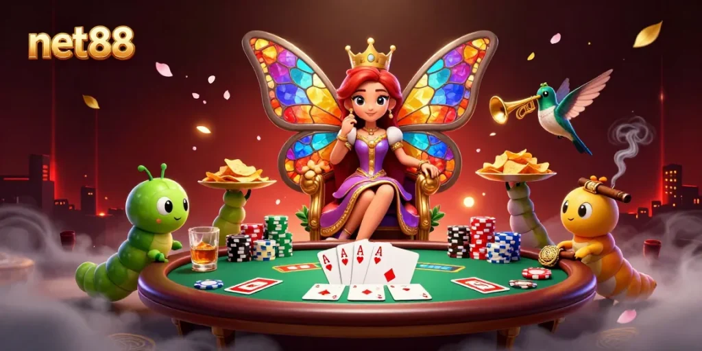 Experience the thrilling excitement of net88 with a vibrant casino scene featuring poker and rich elements.