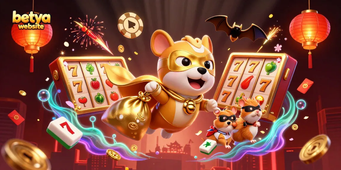 Betya website showcases a dynamic casino scene with a superhero dog and vibrant gaming elements.