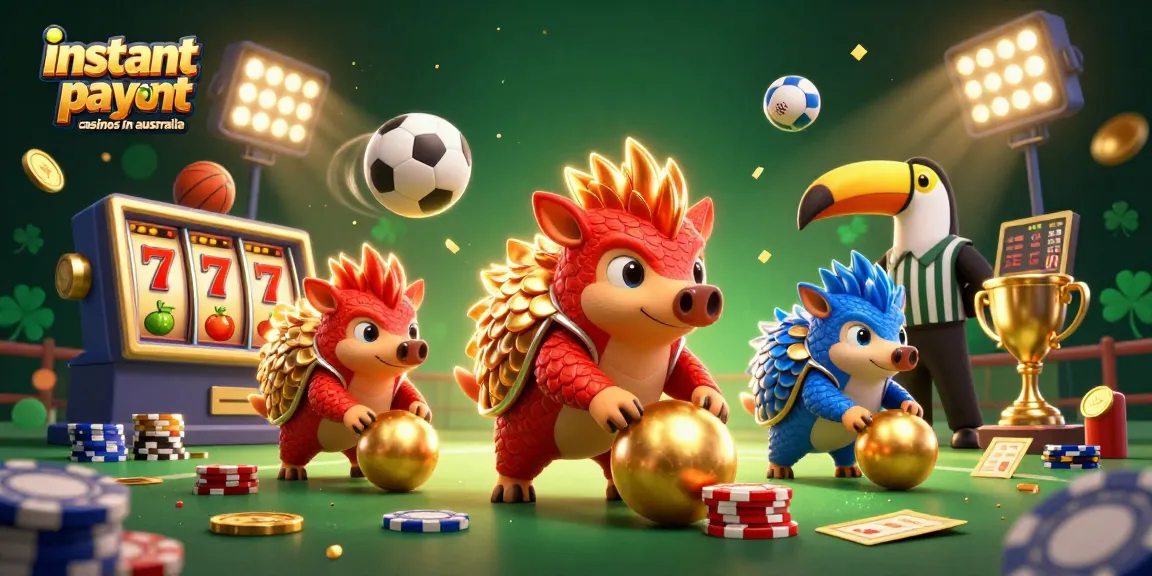 Experience the thrill at instant payout casinos in Australia with rival pangolins engaging in a dynamic gaming showdown.