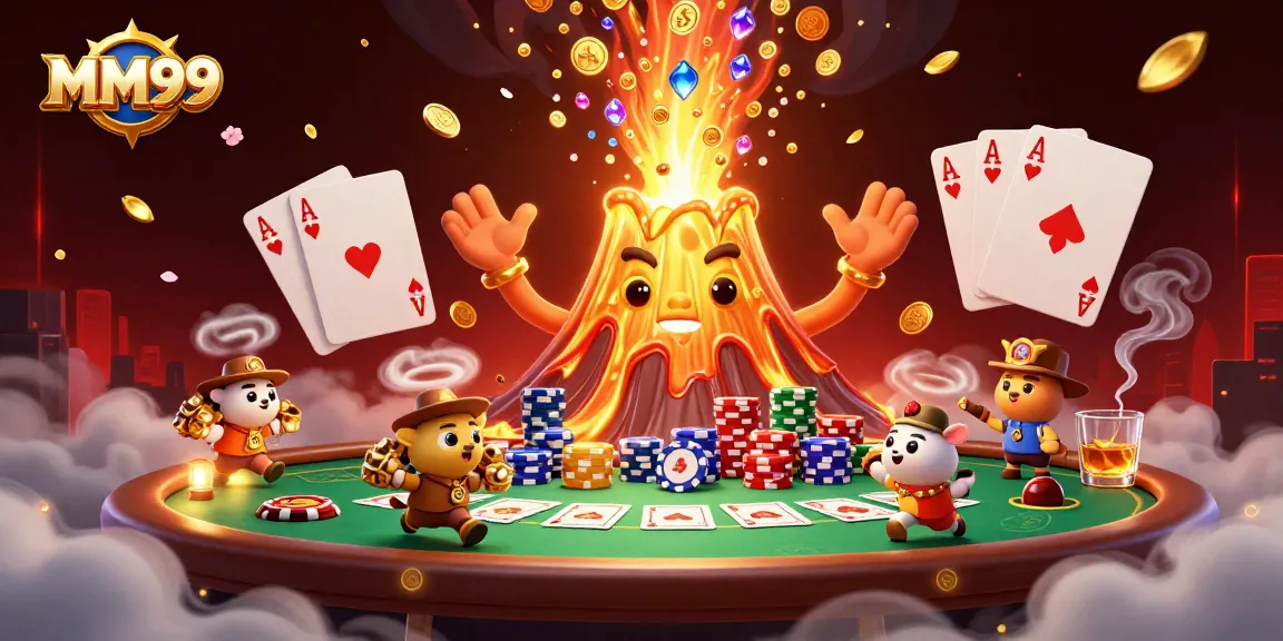 Experience the excitement of MM99 as treasures erupt from a golden volcano with poker elements.