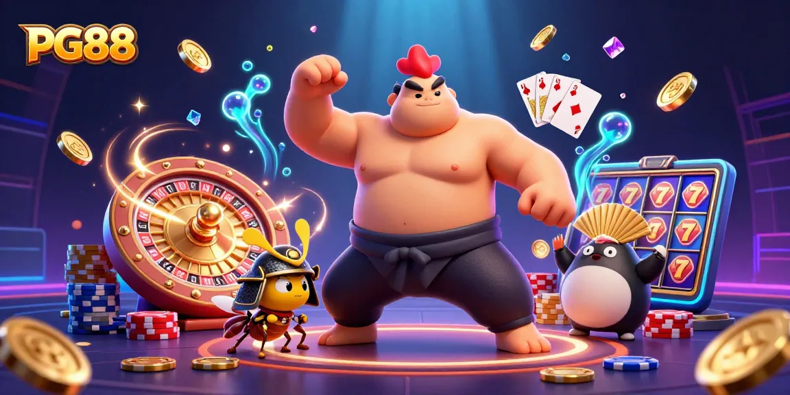 Win big at PG88 with this vibrant 3D casino illustration showcasing exciting gaming elements!