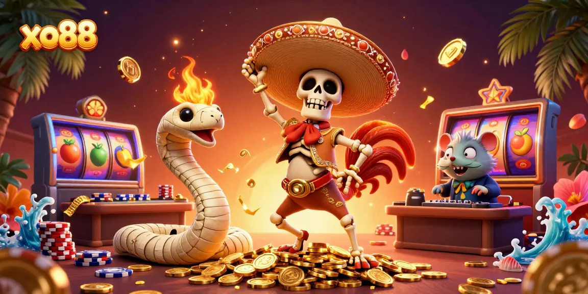 Spin and win big with xo88's vibrant casino scene featuring lively characters and engaging game elements.
