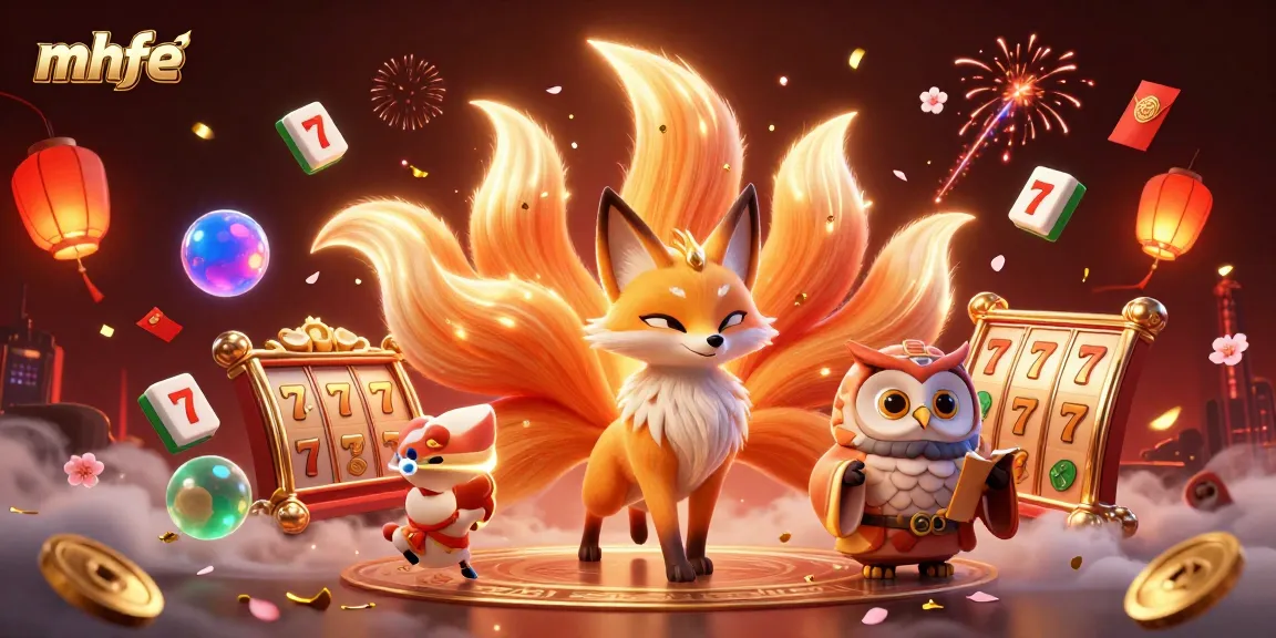 Engage with the vibrant world of mhfe's online gaming, illustrated through a dynamic 3D casino scene filled with joyous elements.